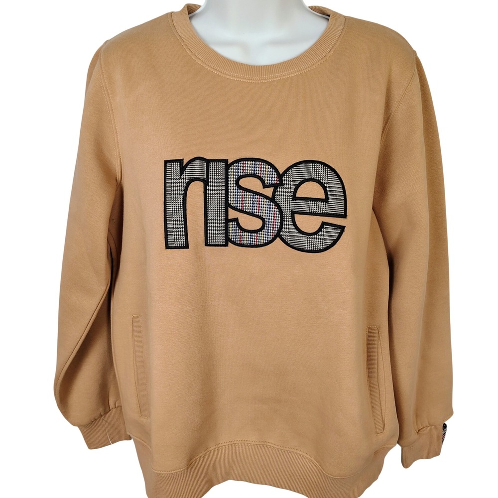 Madame Super Premium Fleece Rise‎ Plaid Graphic Sweatshirt Tan XL Pockets